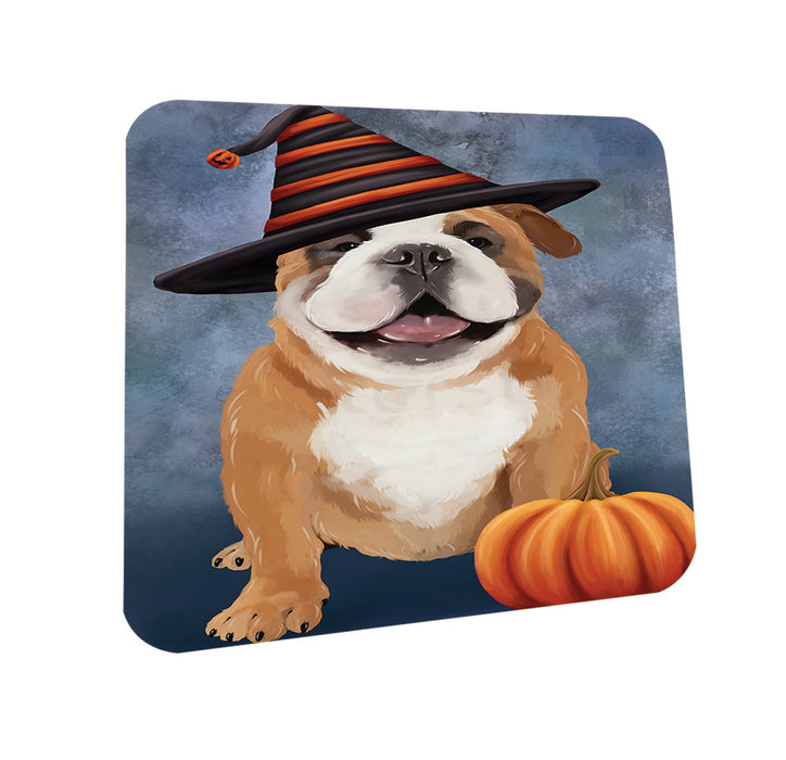 Happy Halloween English Bulldog Wearing Witch Hat with Pumpkin Coasters Set of 4 CST54905