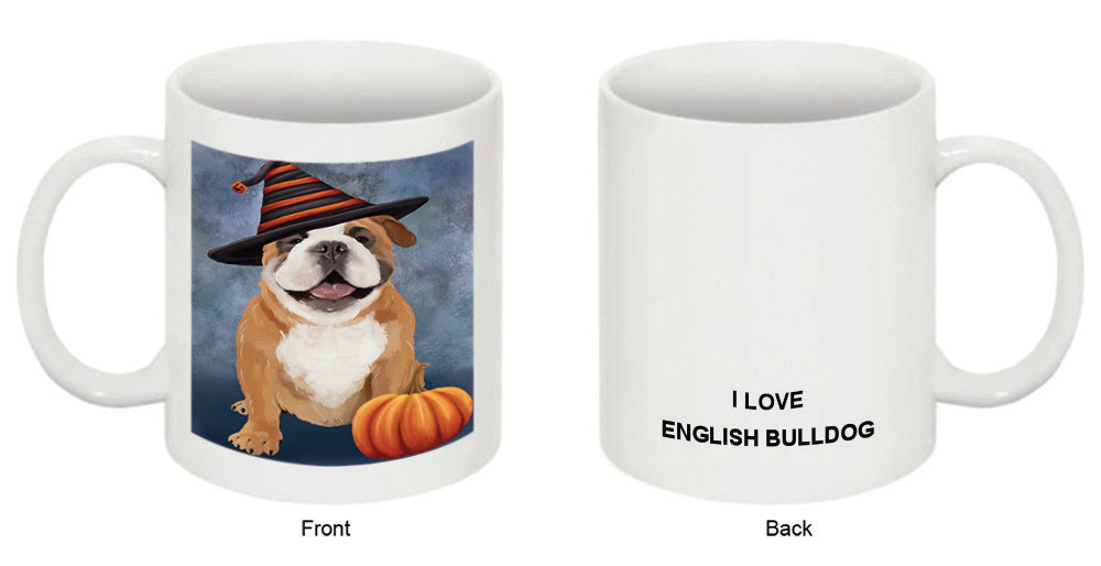 Happy Halloween English Bulldog Wearing Witch Hat with Pumpkin Coffee Mug MUG50345
