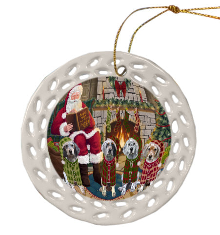 Christmas Cozy Fire Holiday Tails English Setter Dogs Doily Ornament DPOR58815