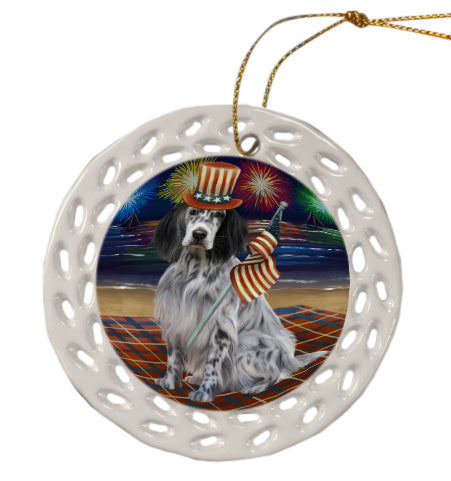 4th of July Independence Day Firework English Setter Dog Doily Ornament DPOR58473