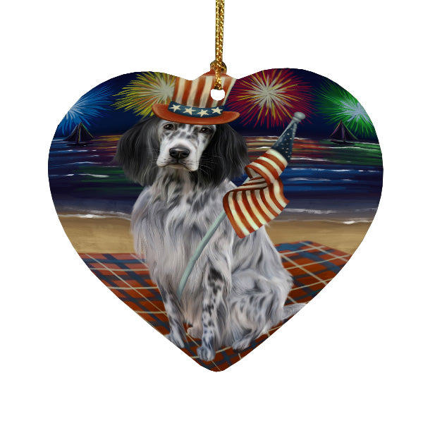 4th of July Independence Day Firework English Setter Dog Heart Christmas Ornament HPORA58822