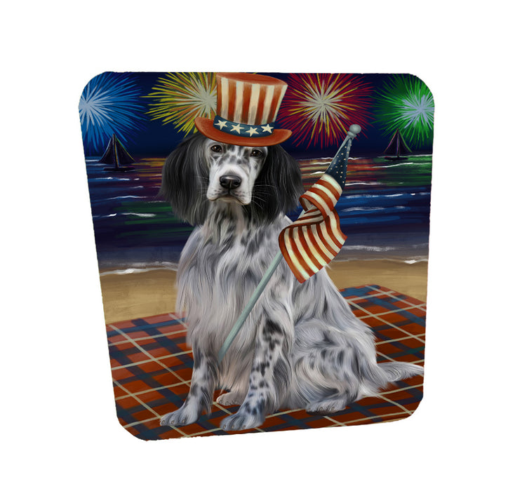 4th of July Independence Day Firework English Setter Dog Coasters Set of 4 CSTA58061