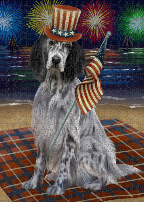 4th of July Independence Day Firework English Setter Dog Portrait Jigsaw Puzzle for Adults Animal Interlocking Puzzle Game Unique Gift for Dog Lover's with Metal Tin Box PZL402