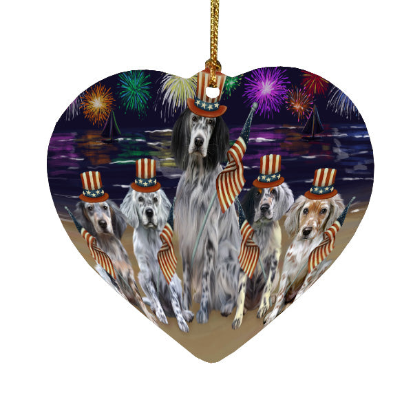 4th of July Independence Day Firework English Setter Dogs Heart Christmas Ornament HPORA58810