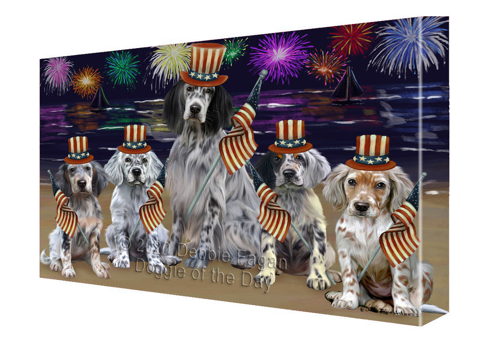 4th of July Independence Day Firework English Setter Dogs Canvas Wall Art - Premium Quality Ready to Hang Room Decor Wall Art Canvas - Unique Animal Printed Digital Painting for Decoration