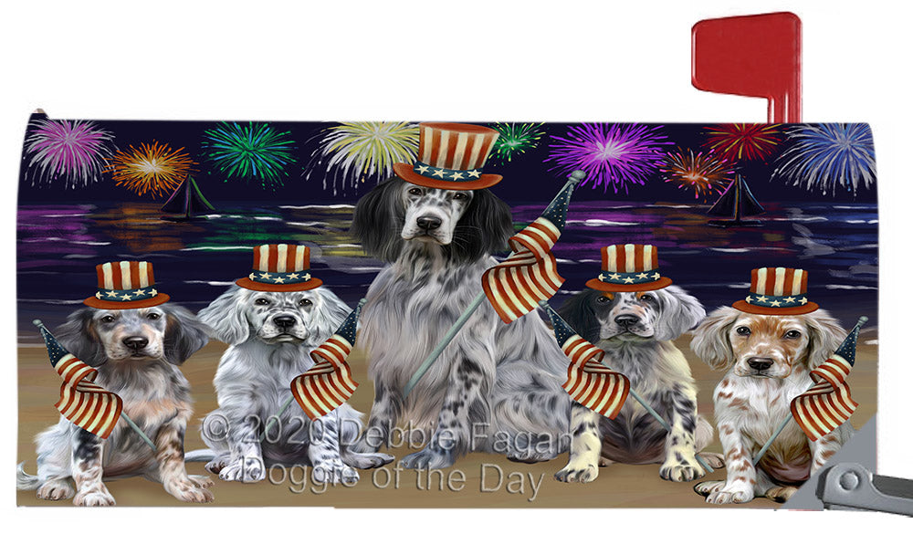 4th of July Independence Day English Setter Dogs Magnetic Mailbox Cover Both Sides Pet Theme Printed Decorative Letter Box Wrap Case Postbox Thick Magnetic Vinyl Material