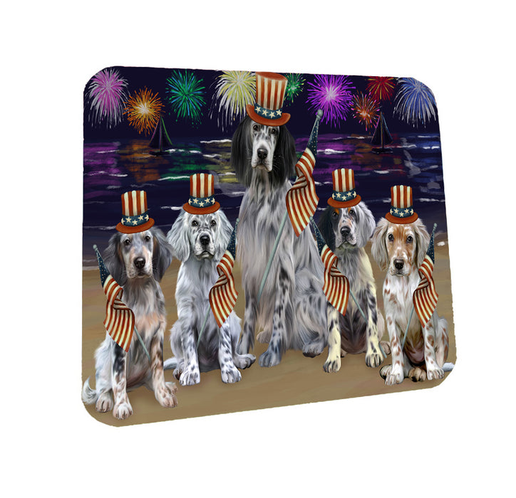 4th of July Independence Day Firework English Setter Dogs Coasters Set of 4 CSTA58049