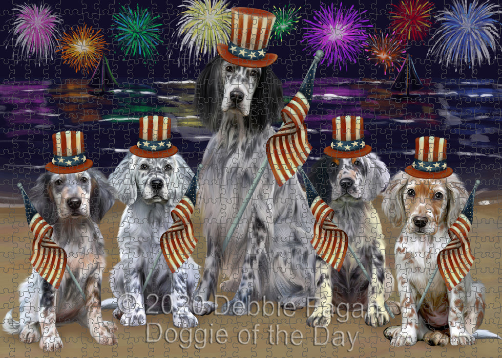 4th of July Independence Day Firework English Setter Dogs Portrait Jigsaw Puzzle for Adults Animal Interlocking Puzzle Game Unique Gift for Dog Lover's