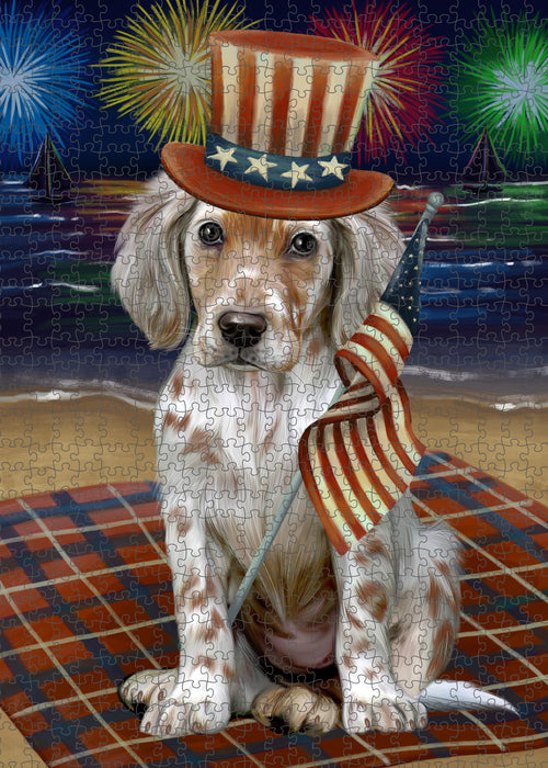 4th of July Independence Day Firework English Setter Dog Portrait Jigsaw Puzzle for Adults Animal Interlocking Puzzle Game Unique Gift for Dog Lover's with Metal Tin Box PZL403