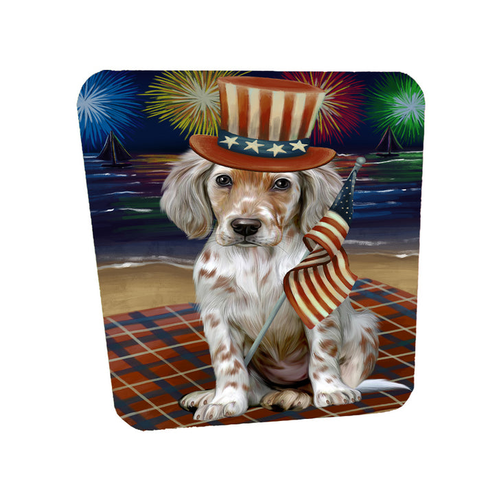 4th of July Independence Day Firework English Setter Dog Coasters Set of 4 CSTA58062