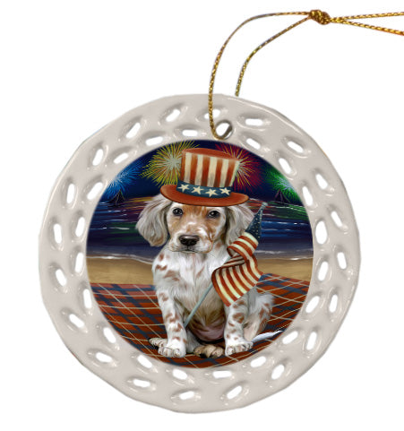 4th of July Independence Day Firework English Setter Dog Doily Ornament DPOR58474