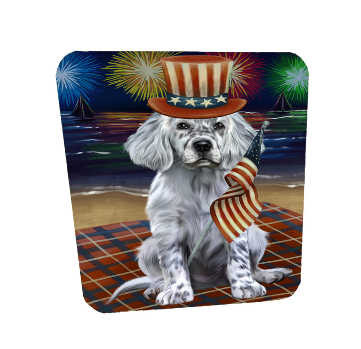 4th of July Independence Day Firework English Setter Dog Coasters Set of 4 CSTA58063