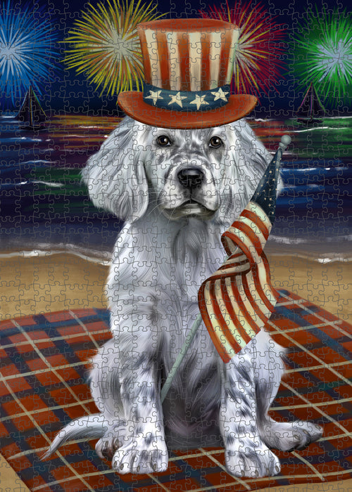 4th of July Independence Day Firework English Setter Dog Portrait Jigsaw Puzzle for Adults Animal Interlocking Puzzle Game Unique Gift for Dog Lover's with Metal Tin Box PZL404