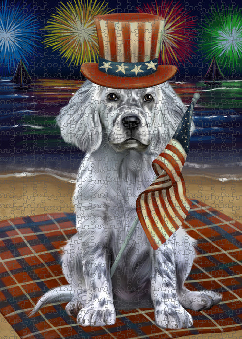 4th of July Independence Day Firework English Setter Dog Portrait Jigsaw Puzzle for Adults Animal Interlocking Puzzle Game Unique Gift for Dog Lover's PZL404