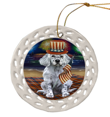 4th of July Independence Day Firework English Setter Dog Doily Ornament DPOR58475