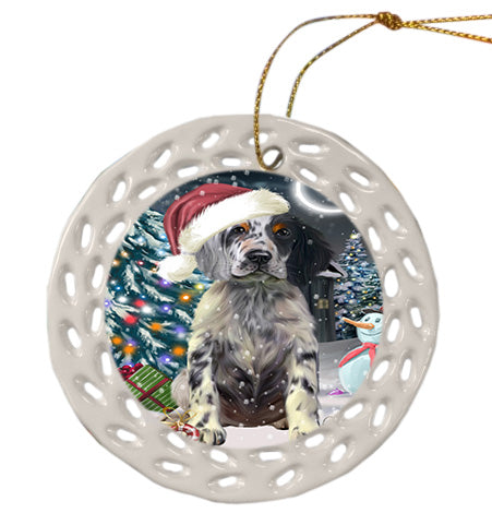 Christmas Holly Jolly English Setter Dog Doily Ornament DPOR58851
