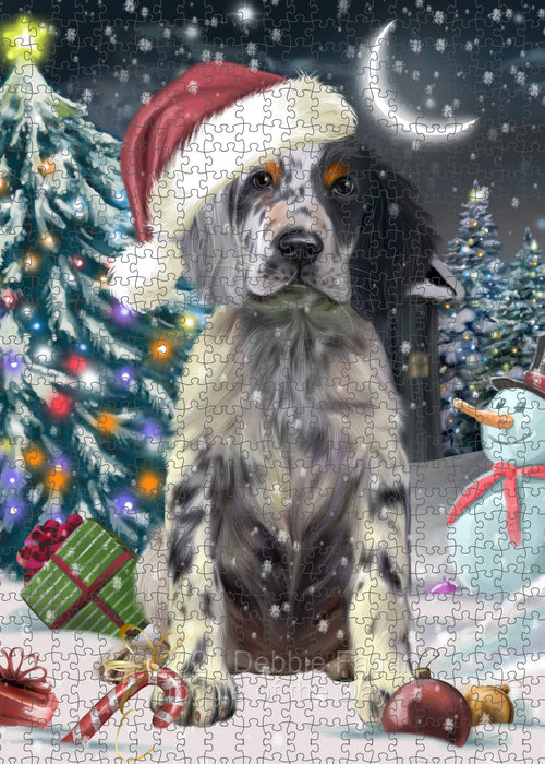 Christmas Holly Jolly English Setter Dog Portrait Jigsaw Puzzle for Adults Animal Interlocking Puzzle Game Unique Gift for Dog Lover's with Metal Tin Box PZL724