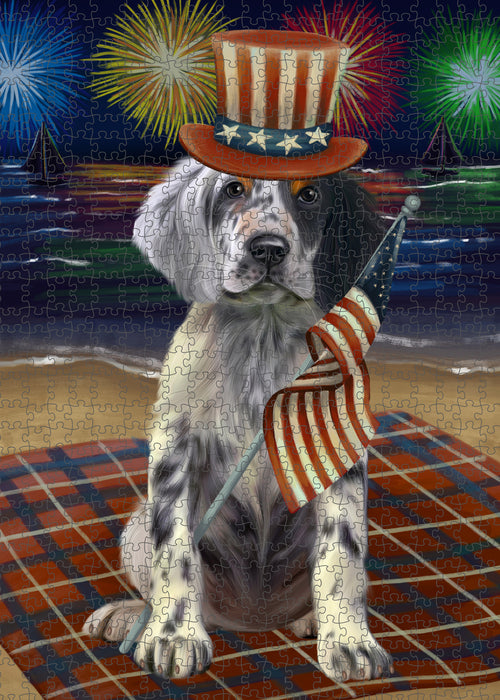 4th of July Independence Day Firework English Setter Dog Portrait Jigsaw Puzzle for Adults Animal Interlocking Puzzle Game Unique Gift for Dog Lover's with Metal Tin Box PZL405