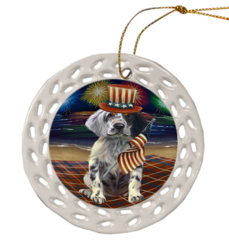 4th of July Independence Day Firework English Setter Dog Doily Ornament DPOR58476