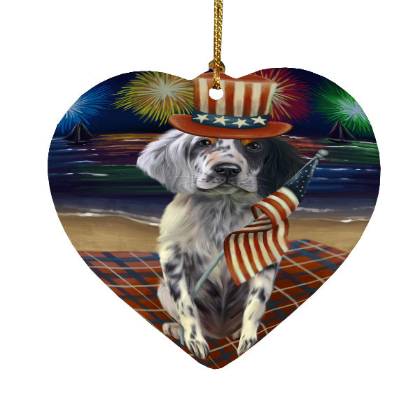 4th of July Independence Day Firework English Setter Dog Heart Christmas Ornament HPORA58825