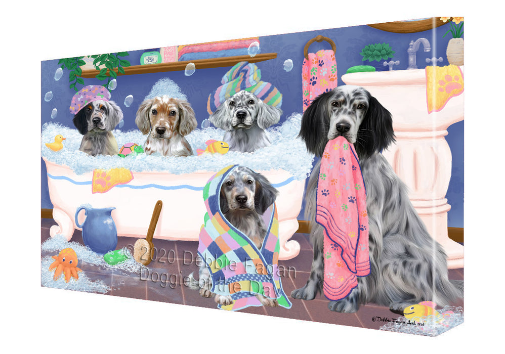 Rub a Dub Dogs in a Tub English Setter Dogs Canvas Wall Art - Premium Quality Ready to Hang Room Decor Wall Art Canvas - Unique Animal Printed Digital Painting for Decoration