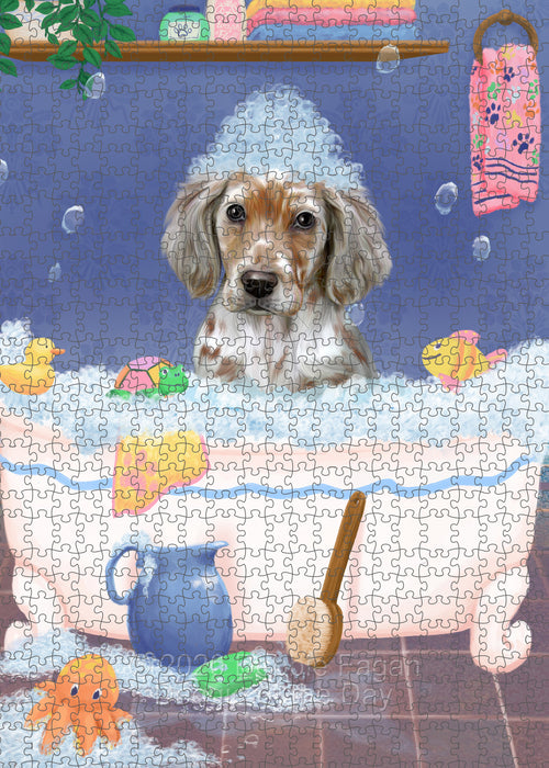 Rub a Dub Dogs in a Tub English Setter Dog Portrait Jigsaw Puzzle for Adults Animal Interlocking Puzzle Game Unique Gift for Dog Lover's with Metal Tin Box PZL605
