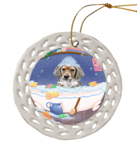 Rub a Dub Dogs in a Tub English Setter Dog Doily Ornament DPOR58708