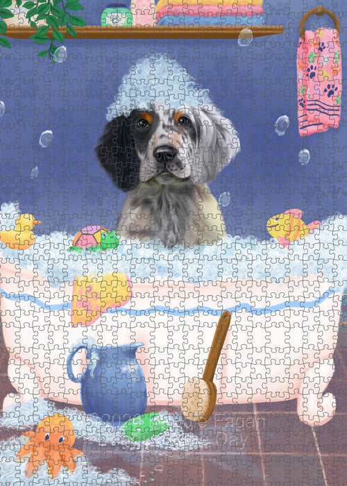 Rub a Dub Dogs in a Tub English Setter Dog Portrait Jigsaw Puzzle for Adults Animal Interlocking Puzzle Game Unique Gift for Dog Lover's with Metal Tin Box PZL606