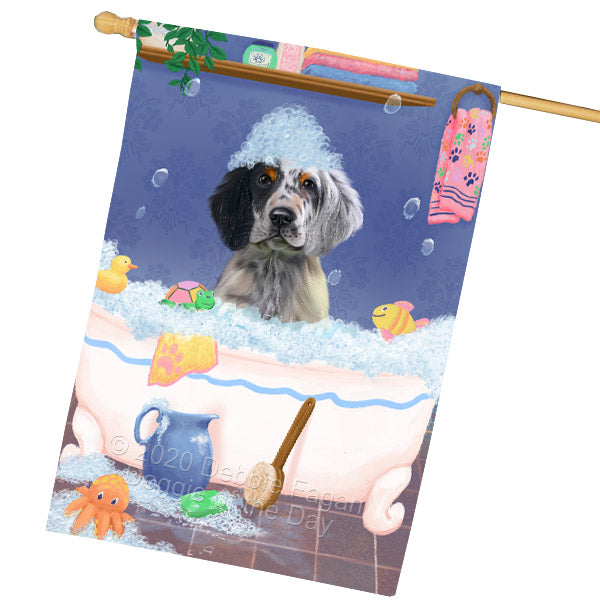 Rub a Dub Dogs in a Tub English Setter Dog House Flag Outdoor Decorative Double Sided Pet Portrait Weather Resistant Premium Quality Animal Printed Home Decorative Flags 100% Polyester FLG69139