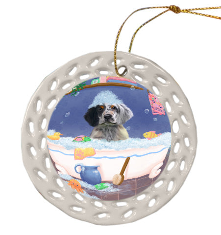 Rub a Dub Dogs in a Tub English Setter Dog Doily Ornament DPOR58709