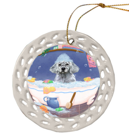 Rub a Dub Dogs in a Tub English Setter Dog Doily Ornament DPOR58710