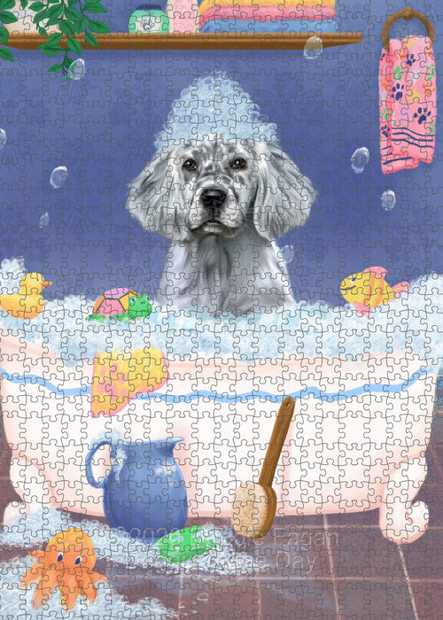 Rub a Dub Dogs in a Tub English Setter Dog Portrait Jigsaw Puzzle for Adults Animal Interlocking Puzzle Game Unique Gift for Dog Lover's with Metal Tin Box PZL607