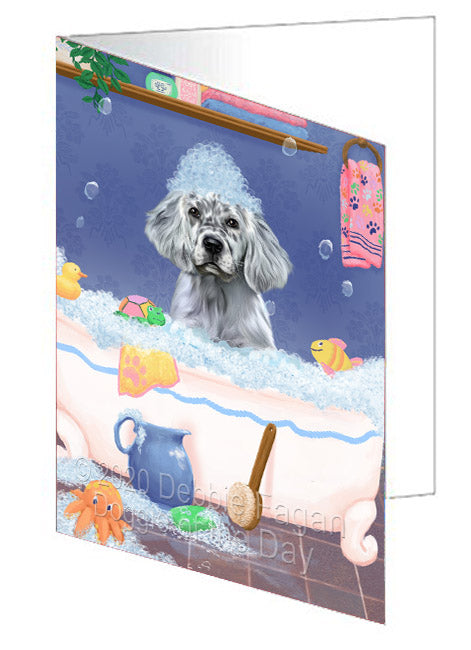 Rub a Dub Dogs in a Tub English Setter Dog Handmade Artwork Assorted Pets Greeting Cards and Note Cards with Envelopes for All Occasions and Holiday Seasons