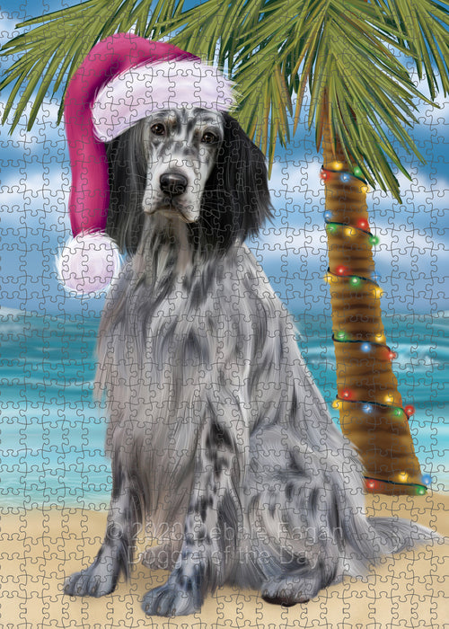Christmas Summertime Island Tropical Beach English Setter Dog Portrait Jigsaw Puzzle for Adults Animal Interlocking Puzzle Game Unique Gift for Dog Lover's with Metal Tin Box PZL700