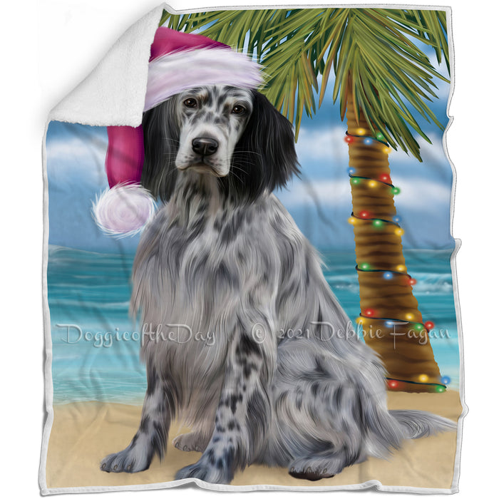 Summertime Happy Holidays Christmas English Setter Dog on Tropical Island Beach Blanket BLNKT143434