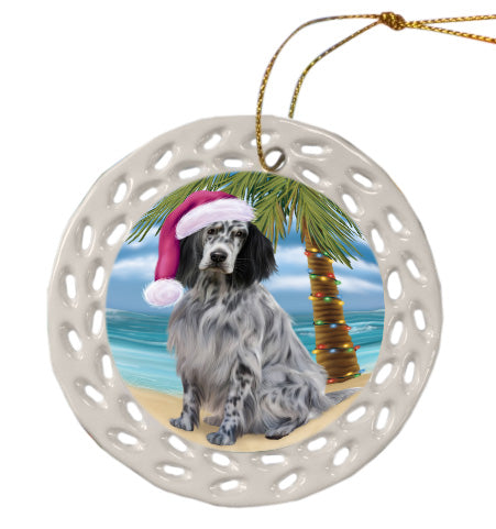 Christmas Summertime Island Tropical Beach English Setter Dog Doily Ornament DPOR58827