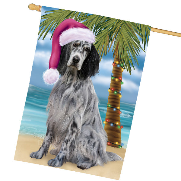 Christmas Summertime Island Tropical Beach English Setter Dog House Flag Outdoor Decorative Double Sided Pet Portrait Weather Resistant Premium Quality Animal Printed Home Decorative Flags 100% Polyester FLG69289