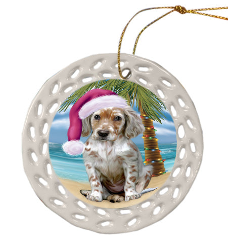 Christmas Summertime Island Tropical Beach English Setter Dog Doily Ornament DPOR58828