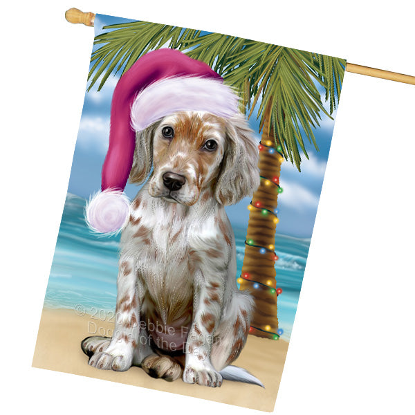 Christmas Summertime Island Tropical Beach English Setter Dog House Flag Outdoor Decorative Double Sided Pet Portrait Weather Resistant Premium Quality Animal Printed Home Decorative Flags 100% Polyester FLG69290