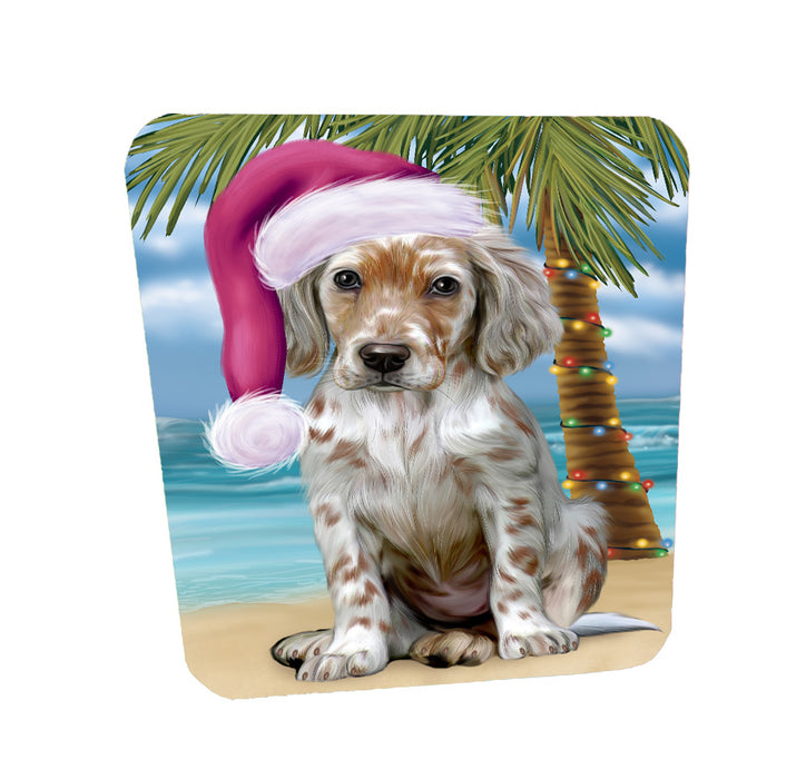 Christmas Summertime Island Tropical Beach English Setter Dog Coasters Set of 4 CSTA58416
