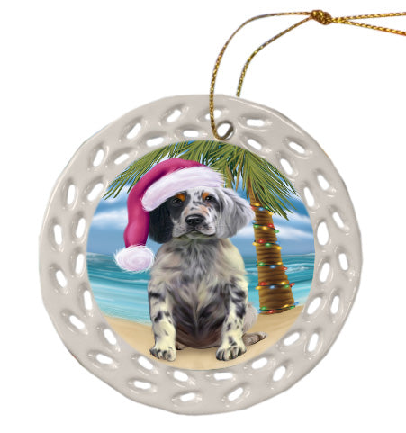 Christmas Summertime Island Tropical Beach English Setter Dog Doily Ornament DPOR58829