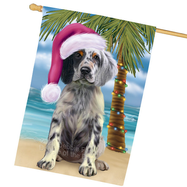 Christmas Summertime Island Tropical Beach English Setter Dog House Flag Outdoor Decorative Double Sided Pet Portrait Weather Resistant Premium Quality Animal Printed Home Decorative Flags 100% Polyester FLG69291