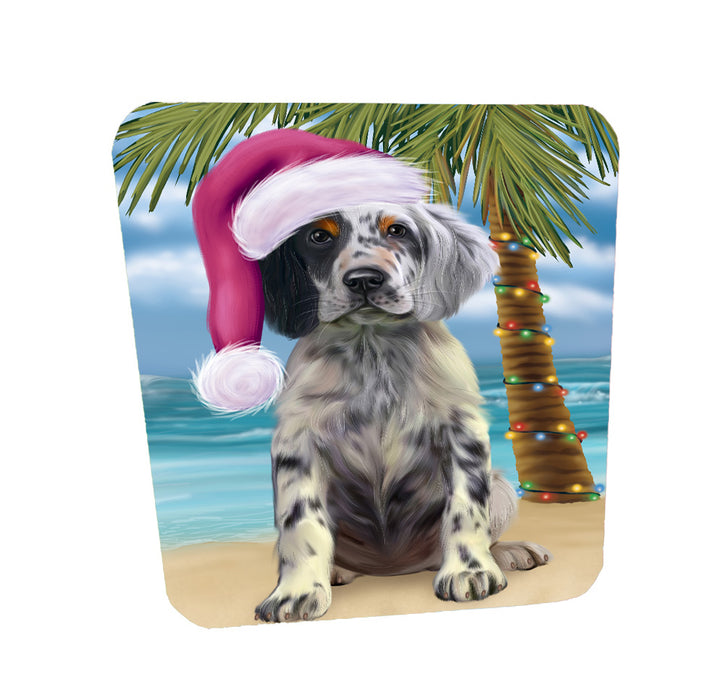 Christmas Summertime Island Tropical Beach English Setter Dog Coasters Set of 4 CSTA58417