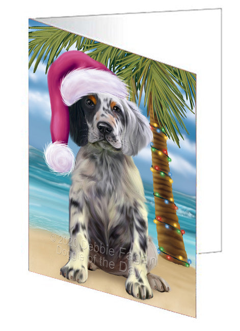 Christmas Summertime Island Tropical Beach English Setter Dog Handmade Artwork Assorted Pets Greeting Cards and Note Cards with Envelopes for All Occasions and Holiday Seasons