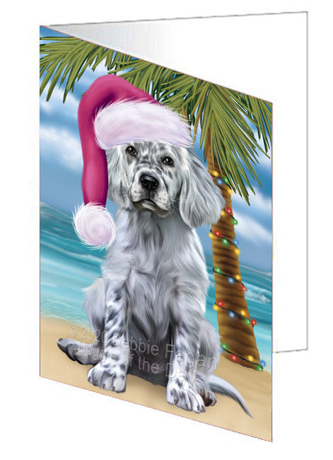 Christmas Summertime Island Tropical Beach English Setter Dog Handmade Artwork Assorted Pets Greeting Cards and Note Cards with Envelopes for All Occasions and Holiday Seasons