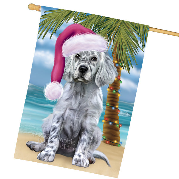Christmas Summertime Island Tropical Beach English Setter Dog House Flag Outdoor Decorative Double Sided Pet Portrait Weather Resistant Premium Quality Animal Printed Home Decorative Flags 100% Polyester FLG69292