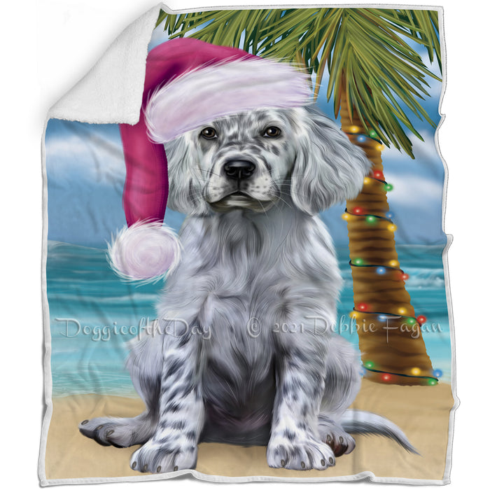 Summertime Happy Holidays Christmas English Setter Dog on Tropical Island Beach Blanket BLNKT143437