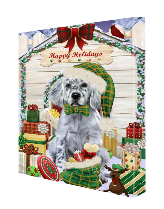 Christmas House with Presents English Setter Dog Canvas Wall Art - Premium Quality Ready to Hang Room Decor Wall Art Canvas - Unique Animal Printed Digital Painting for Decoration CVS351