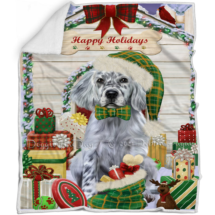 Happy Holidays Christmas English Setter Dog House with Presents Blanket BLNKT142077