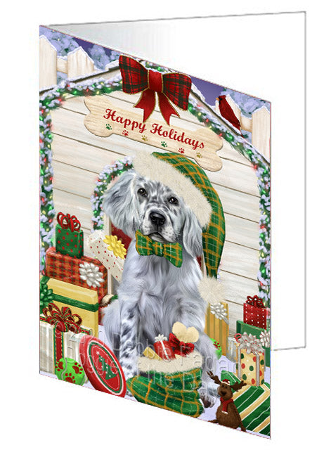 Christmas House with Presents English Setter Dog Handmade Artwork Assorted Pets Greeting Cards and Note Cards with Envelopes for All Occasions and Holiday Seasons